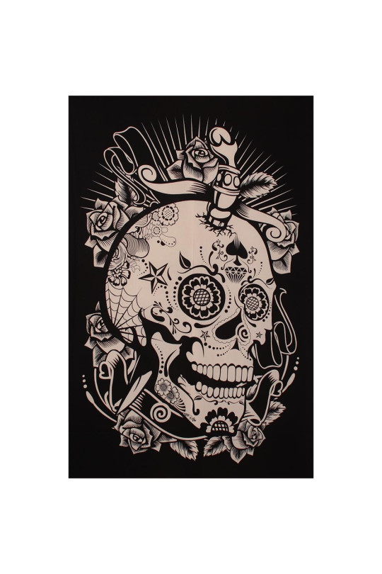 Zest For Life Skull Mini Tapestry 30x45" Black & White