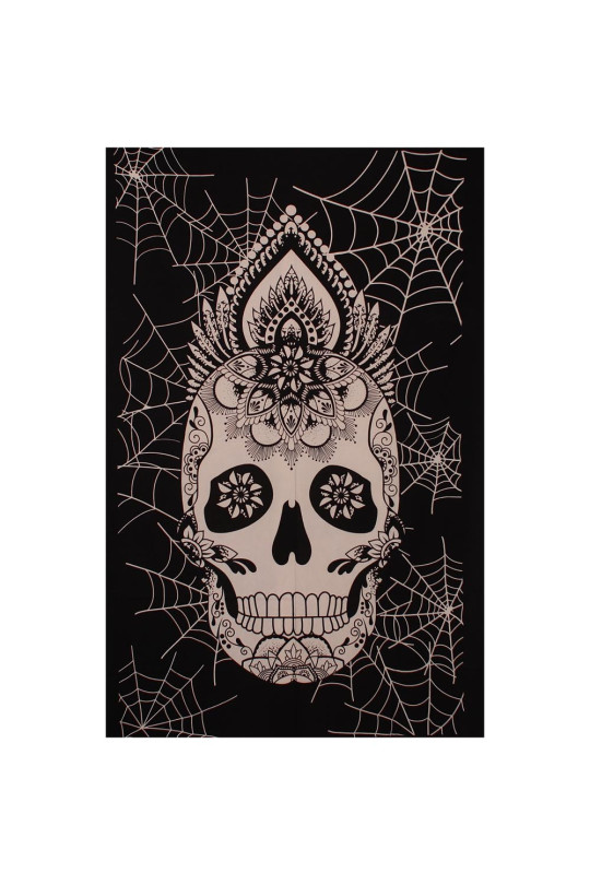 Zest For Life Skull Webs Mini Tapestry 30x45" Black & White 