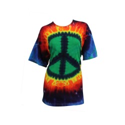 Tie Dyed T-Shirt Green Center Rainbow Peace Sign