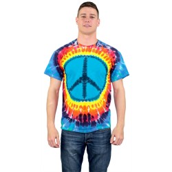 Tie Dyed T-Shirt Blue Center Rainbow Peace Sign