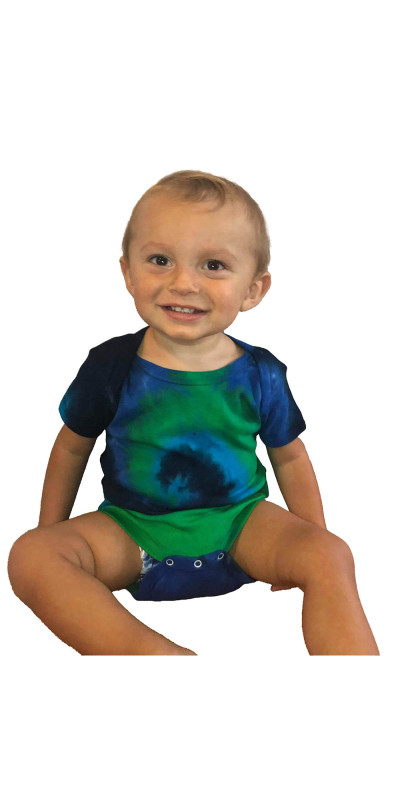 Blue Green Spiral Tie Dye Baby Romper