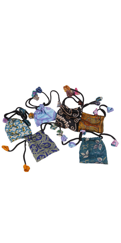 Recycled Sari Cinch Top Pouch Assorted Colors/Patterns