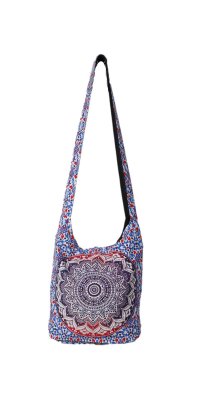 Mandala Zip Top Hobo Bag Blue/Red