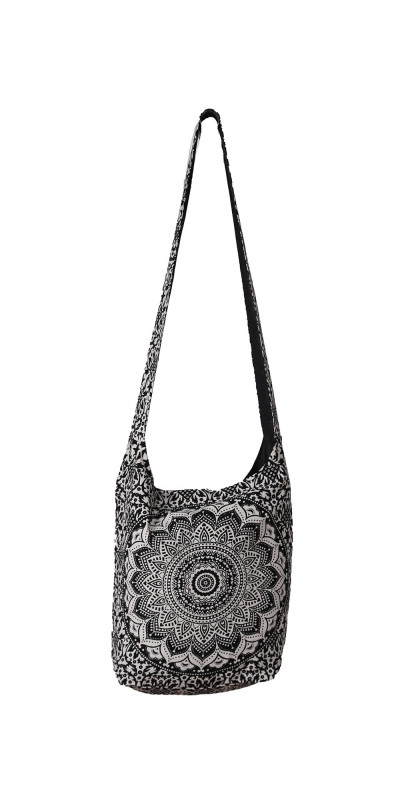 Mandala Zip Top Hobo Bag Black/White