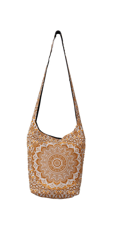 Mandala Zip Top Hobo Bag Sepia/Gold