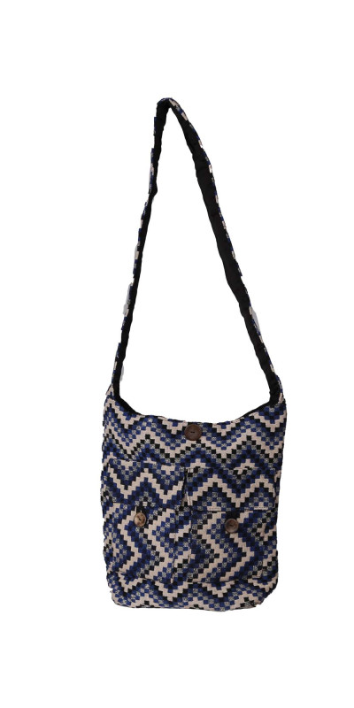 Jacquard Zip Top Shoulder Bag Blue Zig Zag *SALE*