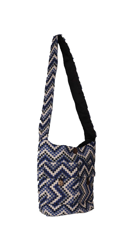 Jacquard Zip Top Shoulder Bag Blue Zig Zag *SALE*