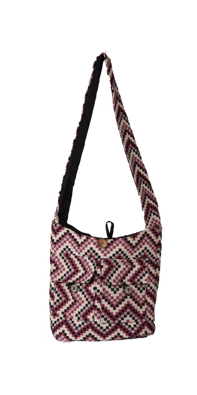 Jacquard Zip Top Shoulder Bag Pink Zig Zag *SALE*