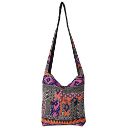 Jacquard Zip Top Shoulder Bag Pink/Orange 