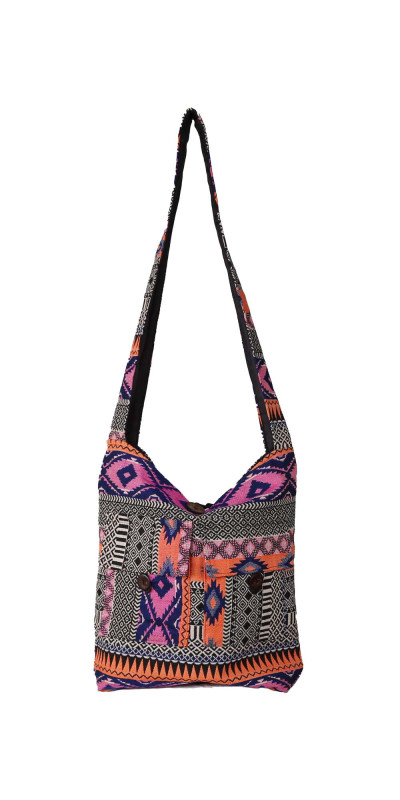 Jacquard Zip Top Shoulder Bag Pink/Orange *SALE*