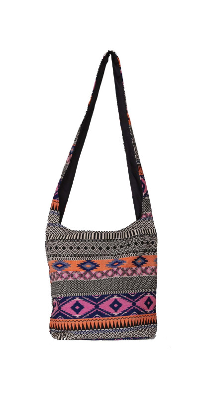 Jacquard Zip Top Shoulder Bag Pink/Orange *SALE*