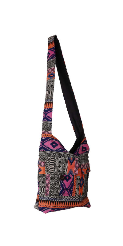 Jacquard Zip Top Shoulder Bag Pink/Orange *SALE*