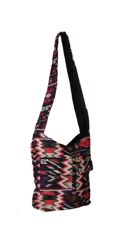 Jacquard Zip Top Shoulder Bag Pink/Black *SALE*