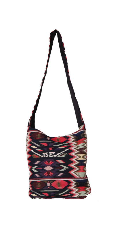 Jacquard Zip Top Shoulder Bag Pink/Black *SALE*