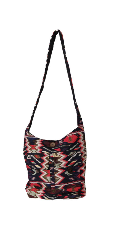 Jacquard Zip Top Shoulder Bag Pink/Black *SALE*
