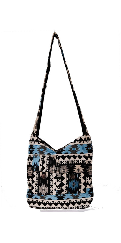 Jacquard Zip Top Shoulder  Bag Turquoise/Black *SALE*