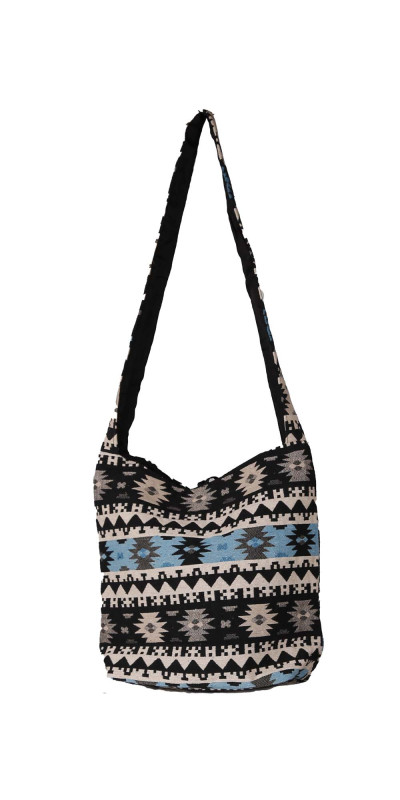 Jacquard Zip Top Shoulder  Bag Turquoise/Black *SALE*