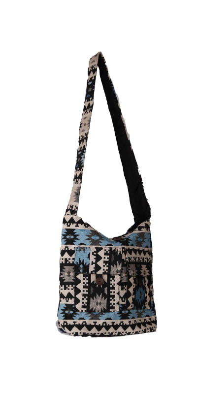 Jacquard Zip Top Shoulder  Bag Turquoise/Black *SALE*