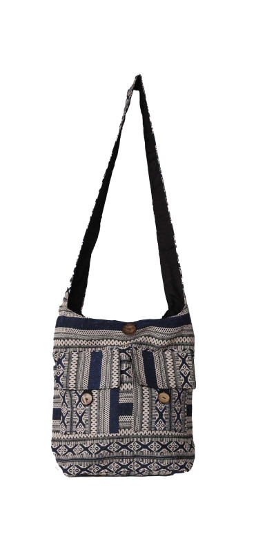 Jacquard Zip Top Shoulder Bag Blue/Grey *SALE*