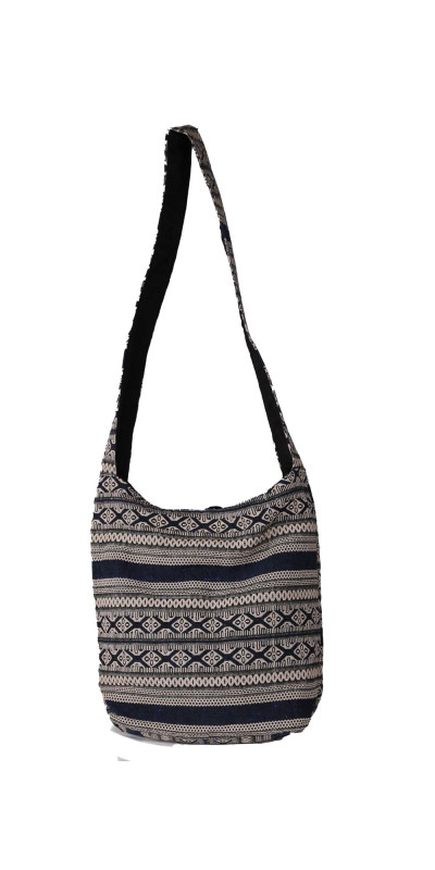 Jacquard Zip Top Shoulder Bag Blue/Grey *SALE*