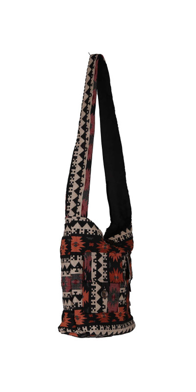 Jacquard Zip Top Shoulder Bag Copper/Black *SALE*