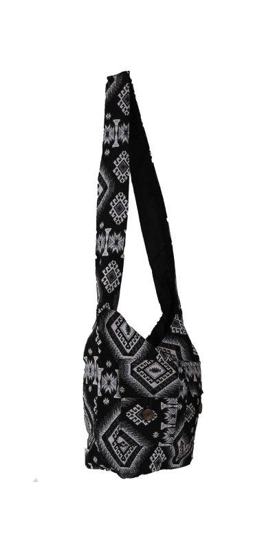 Jacquard Zip Top Shoulder Bag Black & White *SALE*
