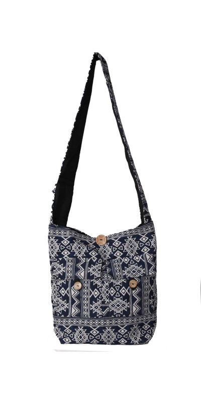 Jacquard Zip Top Shoulder Bag Blue/White *SALE*