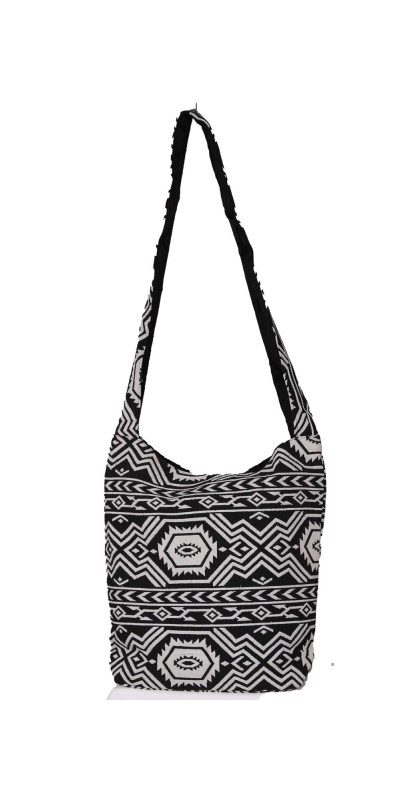 Jacquard Zip Top Hobo Bag Black & White *SALE*