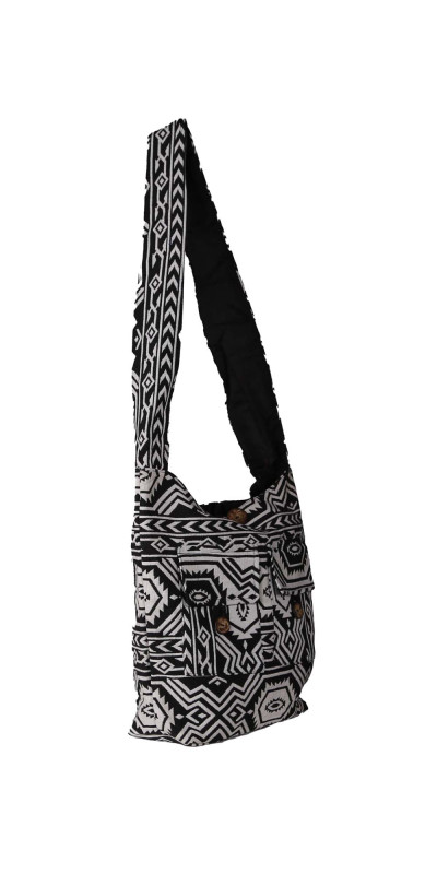 Jacquard Zip Top Hobo Bag Black & White *SALE*