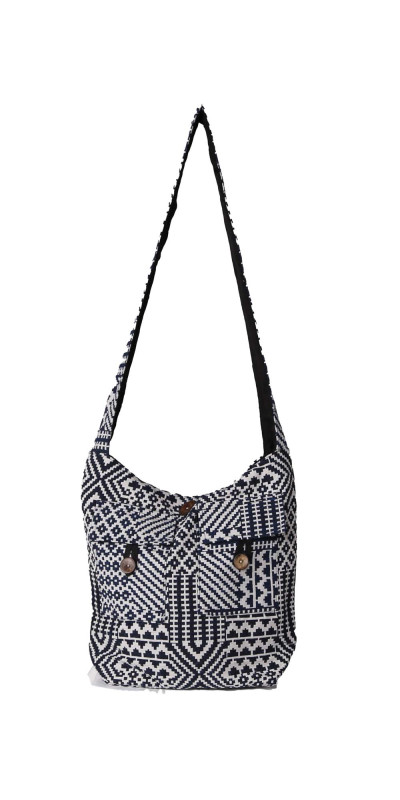 Jacquard Zip Top Hobo Bag Blue/White *SALE*