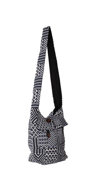 Jacquard Zip Top Hobo Bag Blue/White *SALE*