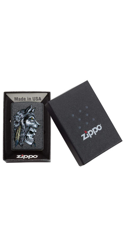 Wolf Skull Feather Zippo Lighter