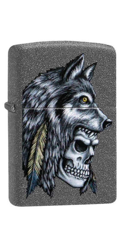 Wolf Skull Feather Zippo Lighter