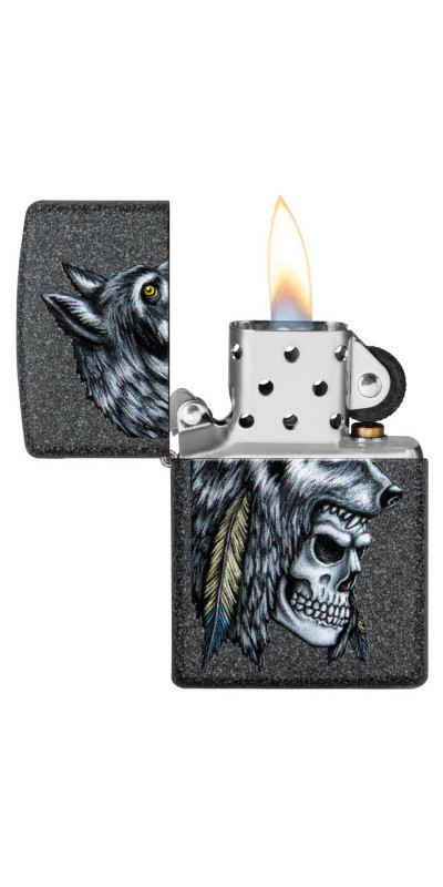 Wolf Skull Feather Zippo Lighter