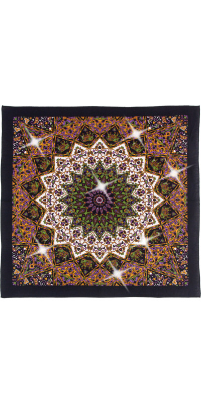 India Star #7 Bandana Adorned with 144 Swarovski Crystals Gold, Green & Violet 22x22