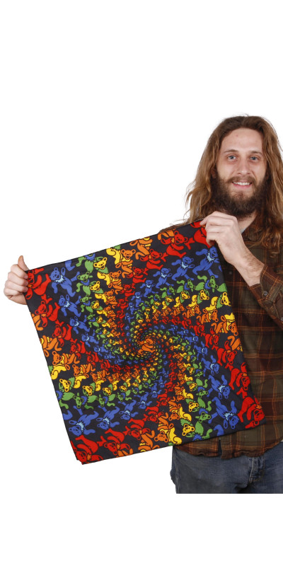 3D Grateful Dead Rainbow Bear Spiral Bandana 22x22