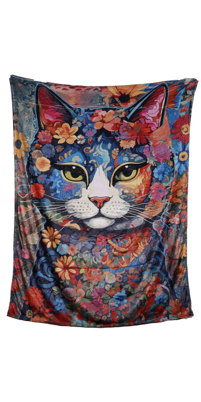 Flower Cat Fleece Blanket Queen Size 60x80"