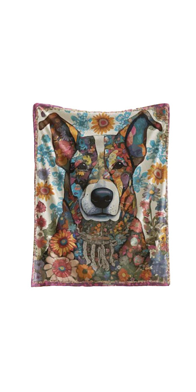 Flower Dog Fleece Throw Blanket 50x60"