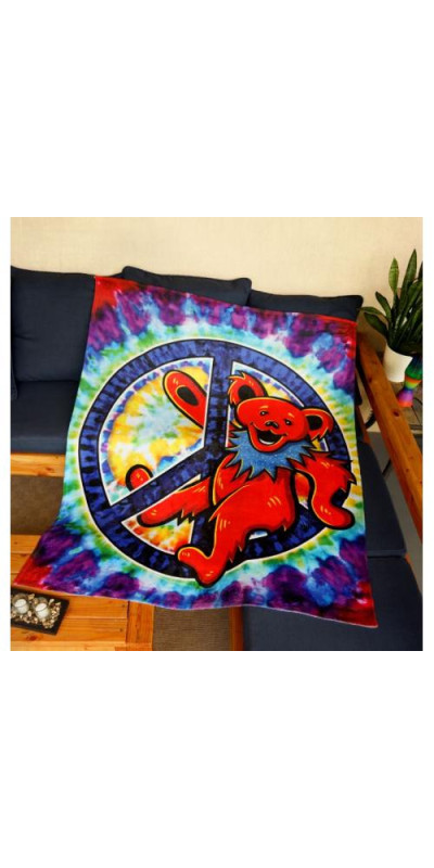 Grateful Dead Peace Bear Fleece Throw Blanket 50x60