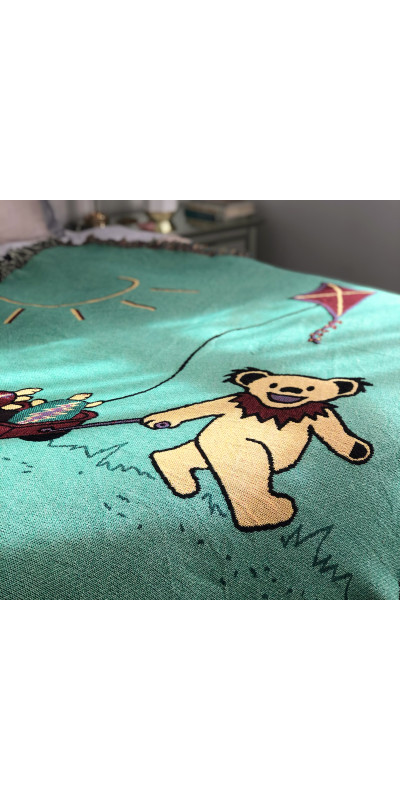 Grateful Dead Bear & Terrapins Red Wagon Woven Cotton Blanket 53x69