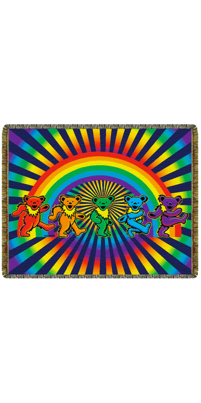 Grateful Dead Rainbow Bears Woven Cotton Blanket 53x69