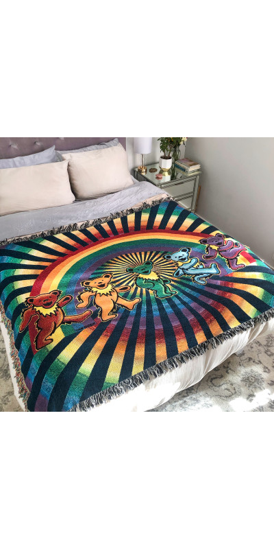 Grateful Dead Rainbow Bears Woven Cotton Blanket 53x69