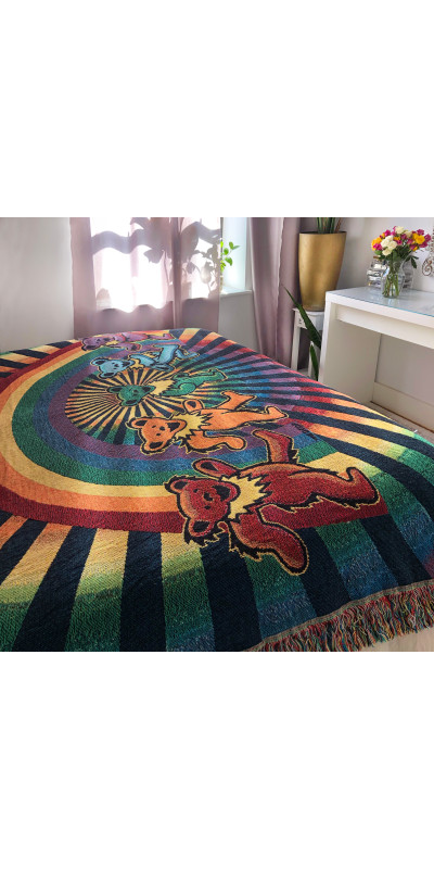 Grateful Dead Rainbow Bears Woven Cotton Blanket 53x69