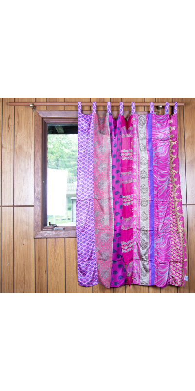 Sari Patchwork Panel Curtains – 54"x63" Handmade from Recycled Saris – Tab Top Panels – Sunshine Joy®