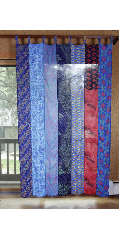 Sari Patchwork Panel Curtains – 54"x86" Handmade from Recycled Saris – Tab Top Panels – Sunshine Joy®