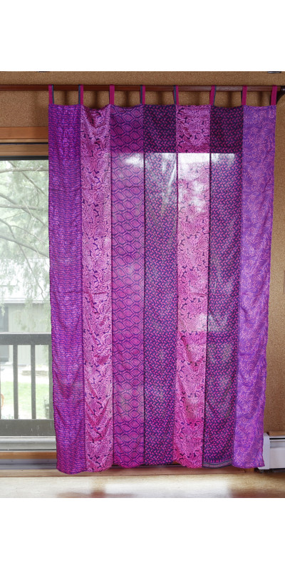 Sari Patchwork Panel Curtains – 54"x86" Handmade from Recycled Saris – Tab Top Panels – Sunshine Joy®