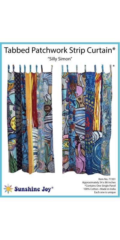 Silly Simon Mushroom Theme - Sunshine Joy Bohemian Patchwork Curtain – Handmade Cotton Tab Top Panel – Psychedelic Hippie Home Decor *SALE*
