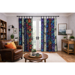 Leaf Life Theme - Sunshine Joy Bohemian Patchwork Curtain – Handmade Cotton Tab Top Panel – Hippie Home Decor *SALE*