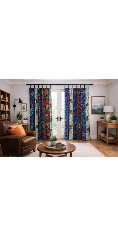 Leaf Life Theme - Sunshine Joy Bohemian Patchwork Curtain – Handmade Cotton Tab Top Panel – Hippie Home Decor *SALE*