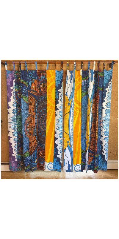Beach Theme - Sunshine Joy Bohemian Patchwork Curtain – Handmade Cotton Tab Top Panel – Psychedelic Hippie Home Decor *SALE*